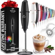 Zulay Powerful Milk Frother Handheld Foam Maker for Lattes - Whisk Drink Mixer for Coffee, Mini Foamer for Cappuccino, Frappe, Matcha, Hot Chocolate by Milk Boss (Exec Black with Black Stand)