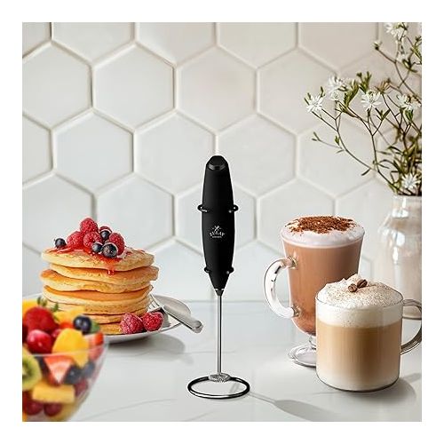  Zulay Kitchen Powerful Milk Frother Wand - Ultra Fast Handheld Drink Mixer - Electric Whisk Foam Maker for Coffee, Lattes, Cappuccino, Frappe, Matcha & Coffee Creamer - Milk Boss Black Exec Series