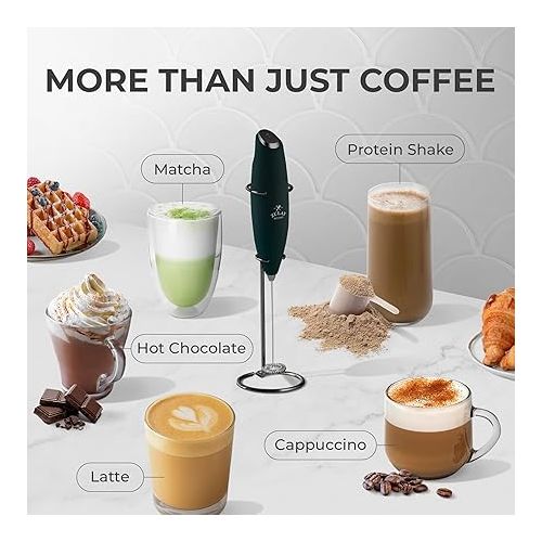  Zulay Kitchen Powerful Milk Frother Wand - Ultra Fast Handheld Drink Mixer - Electric Whisk Foam Maker for Coffee, Lattes, Cappuccino, Frappe, Matcha & Coffee Creamer - Milk Boss Black Exec Series
