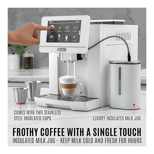  Zulay Kitchen Magia Super Automatic Espresso Machine with Grinder - Espresso Maker with Milk Frother & Insulated Milk Container- Cappuccino & Latte Machine - Touch Screen, 19 Recipes, 10 Profiles