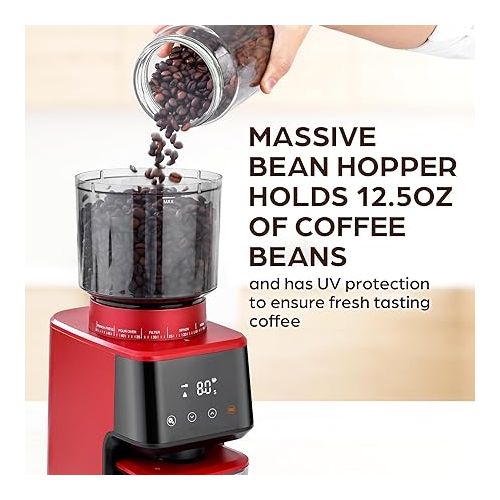  Zulay Kitchen Espresso Grinder - Burr Coffee Grinder Electric - Espresso Bean Grinder & Coffee Bean Grinder - Commercial Coffee Grinder Espresso - Burr Grinder Espresso Coffee Grinder - Red