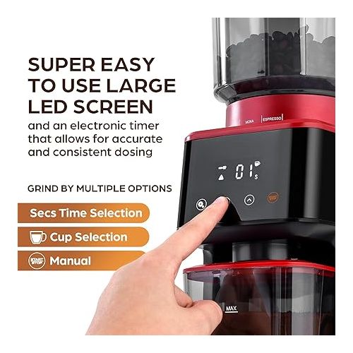  Zulay Kitchen Espresso Grinder - Burr Coffee Grinder Electric - Espresso Bean Grinder & Coffee Bean Grinder - Commercial Coffee Grinder Espresso - Burr Grinder Espresso Coffee Grinder - Red