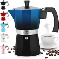 Zulay Kitchen Stovetop Espresso Maker - Moka Pot 3 Espresso Cups - Percolator Coffee Maker for Classic Cuban & Italian Style Espresso - Portable Coffee Maker for Camping & Travel - (Blue/Black)