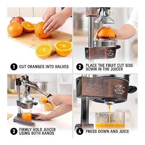  Zulay Kitchen Cast-Iron Orange Juice Squeezer - Heavy-Duty, Easy-to-Clean, Professional Citrus Juicer - Durable Stainless Steel Lemon Squeezer - Sturdy Manual Citrus Press & Orange Squeezer (Copper)