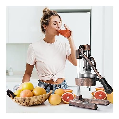  Zulay Kitchen Cast-Iron Orange Juice Squeezer - Heavy-Duty, Easy-to-Clean, Professional Citrus Juicer - Durable Stainless Steel Lemon Squeezer - Sturdy Manual Citrus Press & Orange Squeezer (Copper)