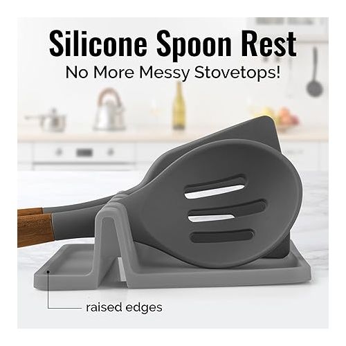  Zulay Kitchen Silicone Utensil Rest - BPA-Free, Durable Spoon Rest with Drip Pad - Heat-Resistant Spoon Rest for Stove Top - Spoon Rest for Kitchen Counter - Kitchen Gadgets & Kitchen Utensils Holder