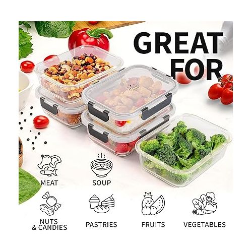  Zulay 5-Pack 36oz BPA-Free Borosilicate Glass Food Storage Containers, Airtight Lids, Dishwasher/Freezer Safe - For Meal Prep, Kitchen Storage