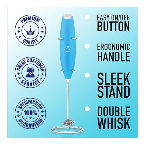  Zulay Double Whisk Milk Frother Handheld Mixer - High Powered Frother For Coffee With Improved Motor - Electric Whisk Drink Mixer For Cappuccino, Frappe, Matcha & More, Twin Whisk - Teal