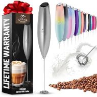 Zulay Powerful Milk Frother for Coffee with Upgraded Titanium Motor - Handheld Frother Electric Whisk, Milk Foamer, Mini Mixer and Coffee Blender Frother for Latte, Matcha, No Stand - Silver/Black