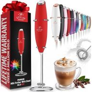 Zulay Powerful Milk Frother Handheld Foam Maker for Lattes - Whisk Drink Mixer for Coffee, Mini Foamer for Cappuccino, Frappe, Matcha, Hot Chocolate by Milk Boss (Cardinal Red)