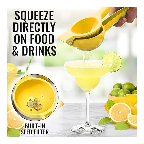  Zulay Kitchen Metal Lemon Squeezer - Handheld Lemon Juicer Squeezer - Easy to Use Citrus Juicer - Manual Press for Extracting the Most Juice Possible - Extracts Every Last Drop