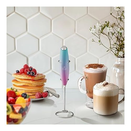  Zulay Powerful Milk Frother Handheld Foam Maker for Lattes - Whisk Drink Mixer for Coffee, Mini Foamer for Cappuccino, Frappe, Matcha, Hot Chocolate by Milk Boss (Bubblegum)