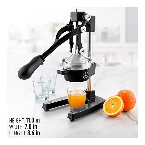  Zulay Kitchen Cast-Iron Orange Juice Squeezer - Heavy-Duty, Easy-to-Clean, Professional Citrus Juicer - Durable Stainless Steel Lemon Squeezer - Sturdy Manual Citrus Press & Orange Squeezer (Black)
