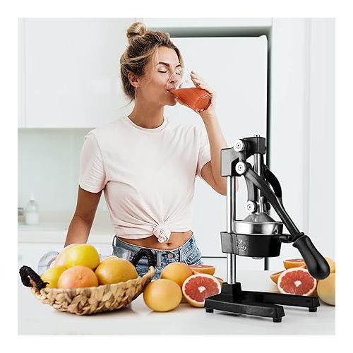 Zulay Kitchen Cast-Iron Orange Juice Squeezer - Heavy-Duty, Easy-to-Clean, Professional Citrus Juicer - Durable Stainless Steel Lemon Squeezer - Sturdy Manual Citrus Press & Orange Squeezer (Black)