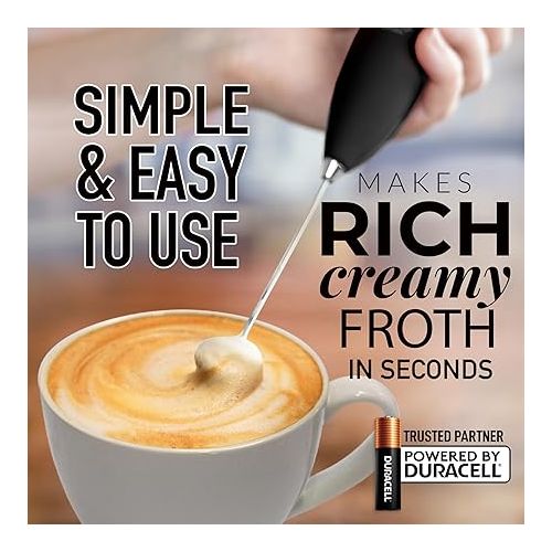  Zulay Kitchen Duracell Powered Milk Frother Wand - Handheld Milk Frother Drink Mixer for Coffee - Powerful Milk Foamer for Cappuccino, Frappe, Matcha, Hot Chocolate & Coffee Creamer - Black
