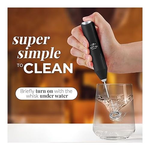  Zulay Kitchen Powerful Milk Frother Wand - Mini Milk Frother Handheld Stainless Steel - Battery Operated Drink Mixer for Coffee, Lattes, Cappuccino, Matcha - Froth Mate Milk Frother Gift - Black