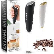 Zulay Kitchen Powerful Milk Frother Handheld - Easy-to-Grip Mini Froth - Twister-Design Mini Mixer for Powder Drinks - Coffee Frother Handheld & Mixer Electric Handheld - (Black/Silver)