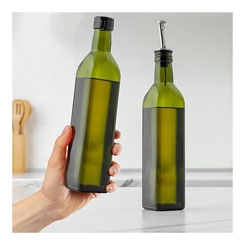  Zulay Olive Oil Dispenser Bottle For Kitchen, Glass Oil Container With Spout, Oil Decanter/Cruet Dispenser, Bottle Dispenser With Pourers and Funnel, 17oz Bottle (Green)
