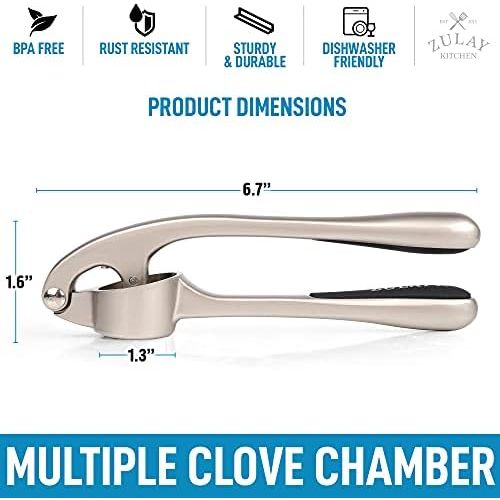  Zulay Kitchen Premium Garlic Press with Soft Easy-Squeeze Ergonomic Handle, Sturdy Design Extracts More Garlic Paste Per Clove, Garlic Crusher for Nuts & Seeds, Professional Garlic Mincer & Ging