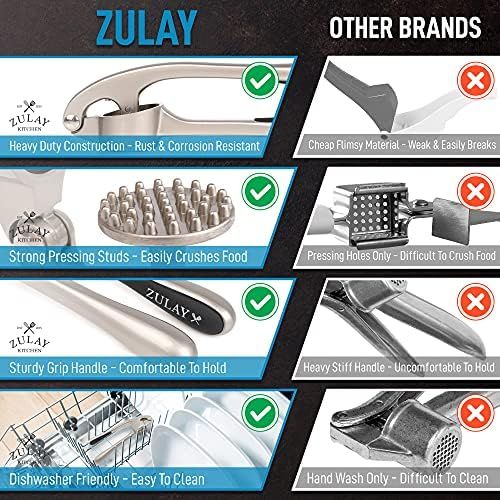  Zulay Kitchen Premium Garlic Press with Soft Easy-Squeeze Ergonomic Handle, Sturdy Design Extracts More Garlic Paste Per Clove, Garlic Crusher for Nuts & Seeds, Professional Garlic Mincer & Ging