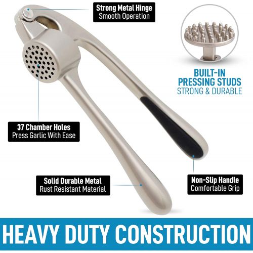  Zulay Kitchen Premium Garlic Press with Soft Easy-Squeeze Ergonomic Handle, Sturdy Design Extracts More Garlic Paste Per Clove, Garlic Crusher for Nuts & Seeds, Professional Garlic Mincer & Ging