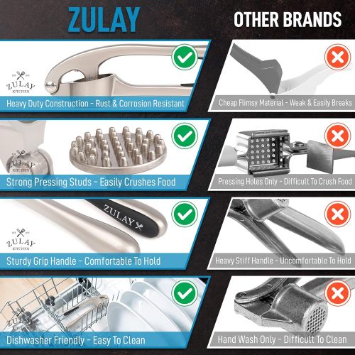 Zulay Kitchen Premium Garlic Press with Soft Easy-Squeeze Ergonomic Handle, Sturdy Design Extracts More Garlic Paste Per Clove, Garlic Crusher for Nuts & Seeds, Professional Garlic Mincer & Ging