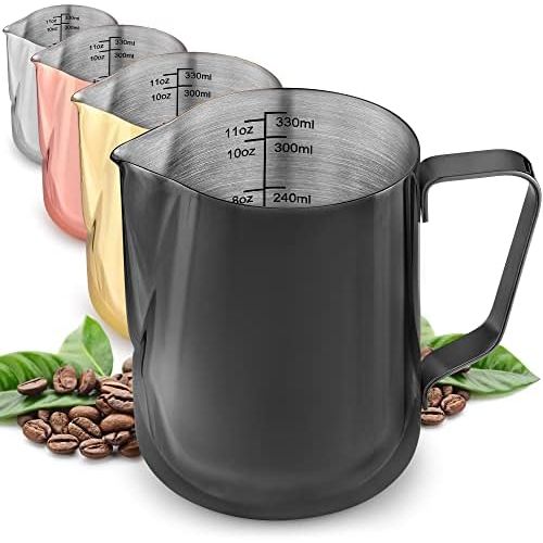  Zulay Kitchen Frothing Pitcher ? Best Milk Frother Steamer Cup - Easy to Read Creamer Measurements Inside - Foam Making for Coffee Chai Cappuccino Latte & Hot Chocolate ? Stainless Steel 12oz/35