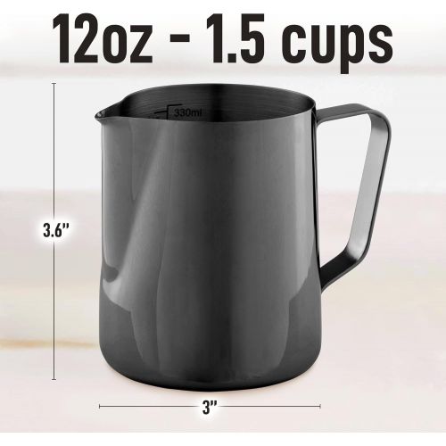  Zulay Kitchen Frothing Pitcher ? Best Milk Frother Steamer Cup - Easy to Read Creamer Measurements Inside - Foam Making for Coffee Chai Cappuccino Latte & Hot Chocolate ? Stainless Steel 12oz/35