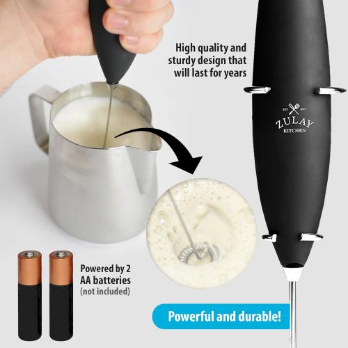  Zulay Kitchen Zulay Milk Frother Complete Set Coffee Gift, Handheld Foam Maker for Lattes - Whisk Drink Mixer for Bulletproof Coffee, Mini Blender for Cappuccino, Frappe - Includes Frother, Sten