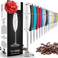 Zulay Kitchen Zulay Original Milk Frother Handheld Foam Maker for Lattes - Whisk Drink Mixer for Coffee, Mini Foamer for Cappuccino, Frappe, Matcha, Hot Chocolate by Milk Boss (Frosted White)