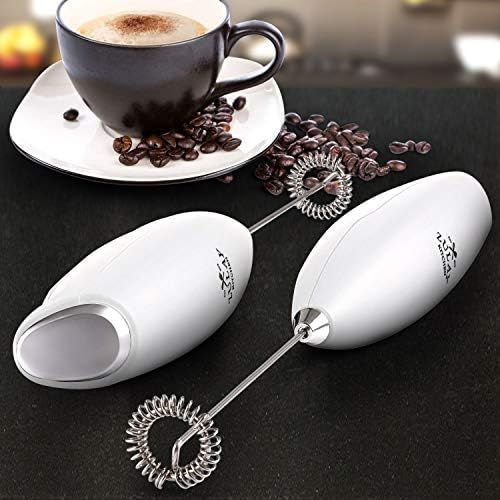  Zulay Kitchen Zulay Original Milk Frother Handheld Foam Maker for Lattes - Whisk Drink Mixer for Coffee, Mini Foamer for Cappuccino, Frappe, Matcha, Hot Chocolate by Milk Boss (Frosted White)