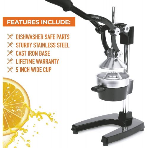  Zulay Kitchen Zulay Professional Citrus Juicer - Manual Citrus Press and Orange Squeezer - Metal Lemon Squeezer - Premium Quality Heavy Duty Manual Orange Juicer and Lime Squeezer Press Stand, B