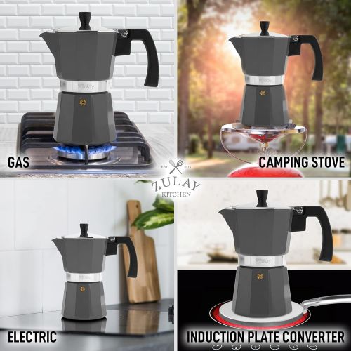  Zulay Kitchen Zulay Classic Stovetop Espresso Maker for Great Flavored Strong Espresso, Classic Italian Style 5.5 Espresso Cup Moka Pot, Makes Delicious Coffee, Easy to Operate & Quick Cleanup P