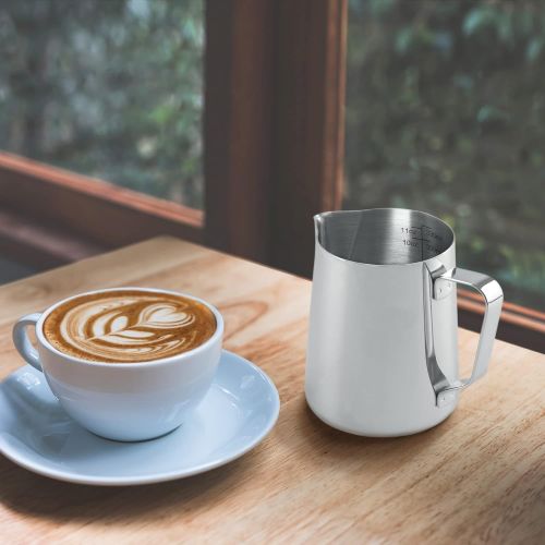  Zulay Kitchen Frothing Pitcher  Best Milk Frother Steamer Cup - Easy to Read Creamer Measurements Inside - Foam Making for Coffee Matcha Chai Cappuccino Latte & Hot Chocolate  Stainless Steel