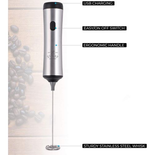  Zulay Kitchen Zulay Super High Powered Rechargeable Milk Frother and Milk Foamer for Coffee - Portable Handheld Frother Whisk for Bulletproof Coffee, Cappuccino, Keto Coffee, Matcha and Hot Cho