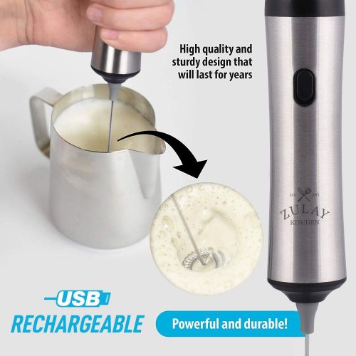  Zulay Kitchen Zulay Super High Powered Rechargeable Milk Frother and Milk Foamer for Coffee - Portable Handheld Frother Whisk for Bulletproof Coffee, Cappuccino, Keto Coffee, Matcha and Hot Cho