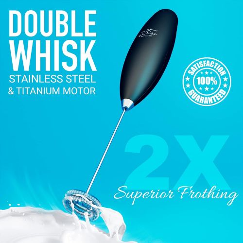  Zulay Kitchen Zulay New Double Whisk - Improved Motor Milk Boss Milk Frother - Handheld Frother Whisk - High Powered Milk Foamer Frother Mini Blender for Coffee, Bulletproof Coffee, Cappuccino,