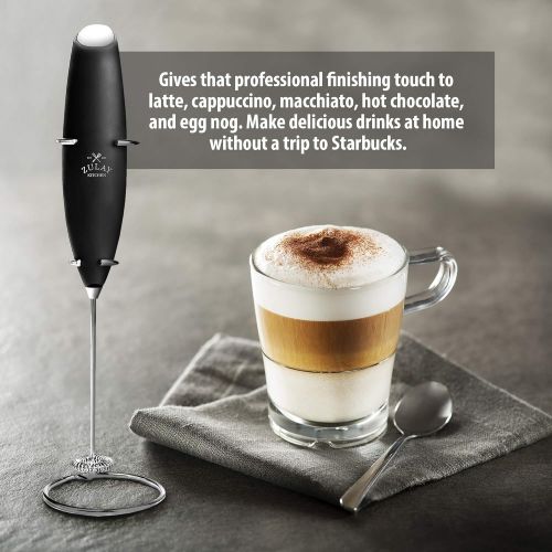  Zulay Kitchen Zulay Milk Frother Complete Set - Handheld Foam Maker for Lattes - Whisk Drink Mixer for Bulletproof Coffee, Mini Blender Perfect for Cappuccino, Frappe - Includes Frother, Stencil