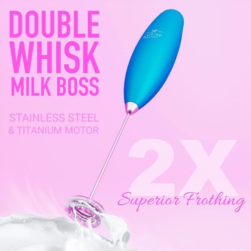  Zulay New Double Whisk - Improved Motor Milk Boss Milk Frother - Handheld Frother Whisk - High Powered Milk Foamer Frother Mini Blender for Coffee, Bulletproof Coffee, Cappuccino,