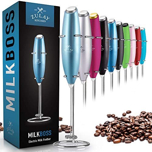  Zulay Original Milk Frother Handheld Foam Maker for Lattes - Whisk Drink Mixer for Bulletproof Coffee, Mini Foamer for Cappuccino, Frappe, Matcha, Hot Chocolate by Milk Boss (Metal