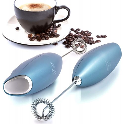  Zulay Original Milk Frother Handheld Foam Maker for Lattes - Whisk Drink Mixer for Bulletproof Coffee, Mini Foamer for Cappuccino, Frappe, Matcha, Hot Chocolate by Milk Boss (Metal