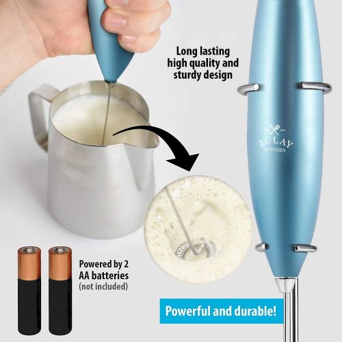  Zulay Original Milk Frother Handheld Foam Maker for Lattes - Whisk Drink Mixer for Bulletproof Coffee, Mini Foamer for Cappuccino, Frappe, Matcha, Hot Chocolate by Milk Boss (Metal