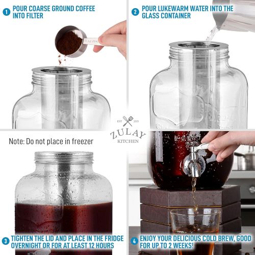  [아마존베스트]1 Gallon Cold Brew Coffee Maker with EXTRA-THICK Glass Carafe & Stainless Steel Mesh Filter - Premium Iced Coffee Maker, Cold Brew Pitcher & Tea Infuser - by Zulay Kitchen