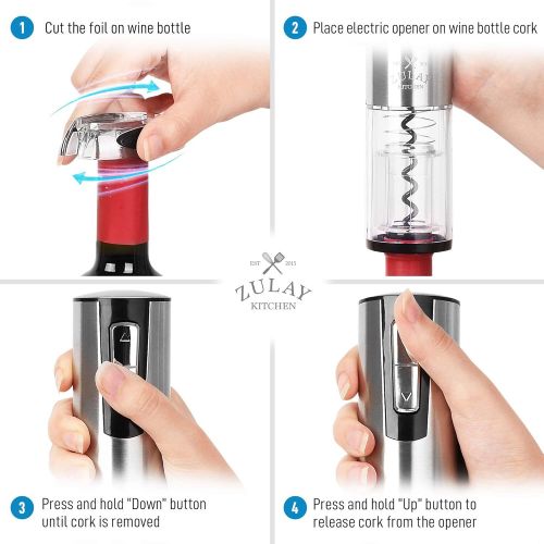  Zulay Kitchen Zulay Electric Wine Opener With Charging Base and Foil Cutter - Stainless Steel Automatic Wine Bottle Opener - Rechargeable Electric Wine Bottle Opener - Wine Opener Electric Corks