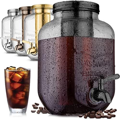 1 Gallon Cold Brew Coffee Maker with EXTRA-THICK Glass Carafe & Stainless Steel Mesh Filter - Premium Iced Coffee Maker, Cold Brew Pitcher & Tea Infuser - by Zulay Kitchen (Black)