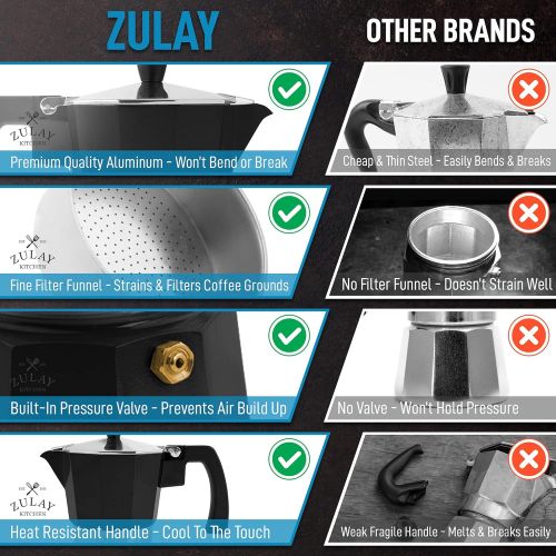  Zulay Kitchen Zulay Classic Stovetop Espresso Maker for Great Flavored Strong Espresso, Classic Italian Style 3 Espresso Cup Moka Pot, Makes Delicious Coffee, Easy to Operate & Quick Cleanup Pot