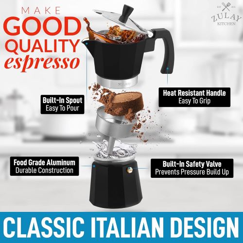  Zulay Kitchen Zulay Classic Stovetop Espresso Maker for Great Flavored Strong Espresso, Classic Italian Style 3 Espresso Cup Moka Pot, Makes Delicious Coffee, Easy to Operate & Quick Cleanup Pot