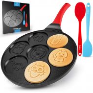 Zulay Kitchen Pancake Pan (7 Animal Face Designs and Two Bonus Spatulas) - Round Ceramic Pancake Pan Nonstick Surface & Comfortable Handle - Mini Pancake Pan Griddle