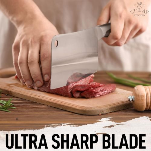  Zulay Kitchen Meat Cleaver Butcher Knife - 7 Inch Stainless Steel Cleaver Knife For Meat Cutting With Comfortable Grip Handle - Heavy Duty Professional Chopping Knife For Home Kitc