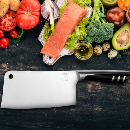  Zulay Kitchen Meat Cleaver Butcher Knife - 7 Inch Stainless Steel Cleaver Knife For Meat Cutting With Comfortable Grip Handle - Heavy Duty Professional Chopping Knife For Home Kitc